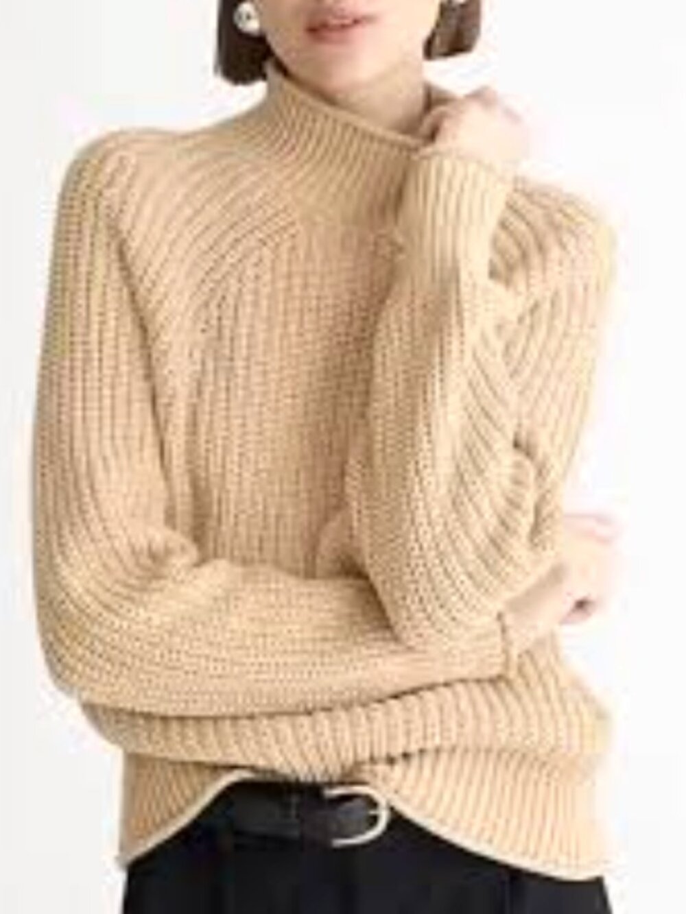 .J Crew Relaxed Rollneck Cotton Sweater Sandy Beach Tan